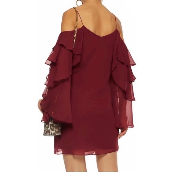 NEW HAUTE HIPPIE SILK COLD-SHOULDER RUFFLE MINI DRESS - Picture 7 of 10